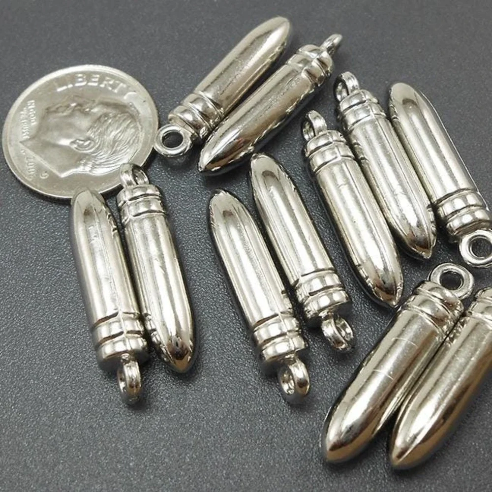 10pcs Bullet Charms Silver‎ Tone acrylic for jewelry making